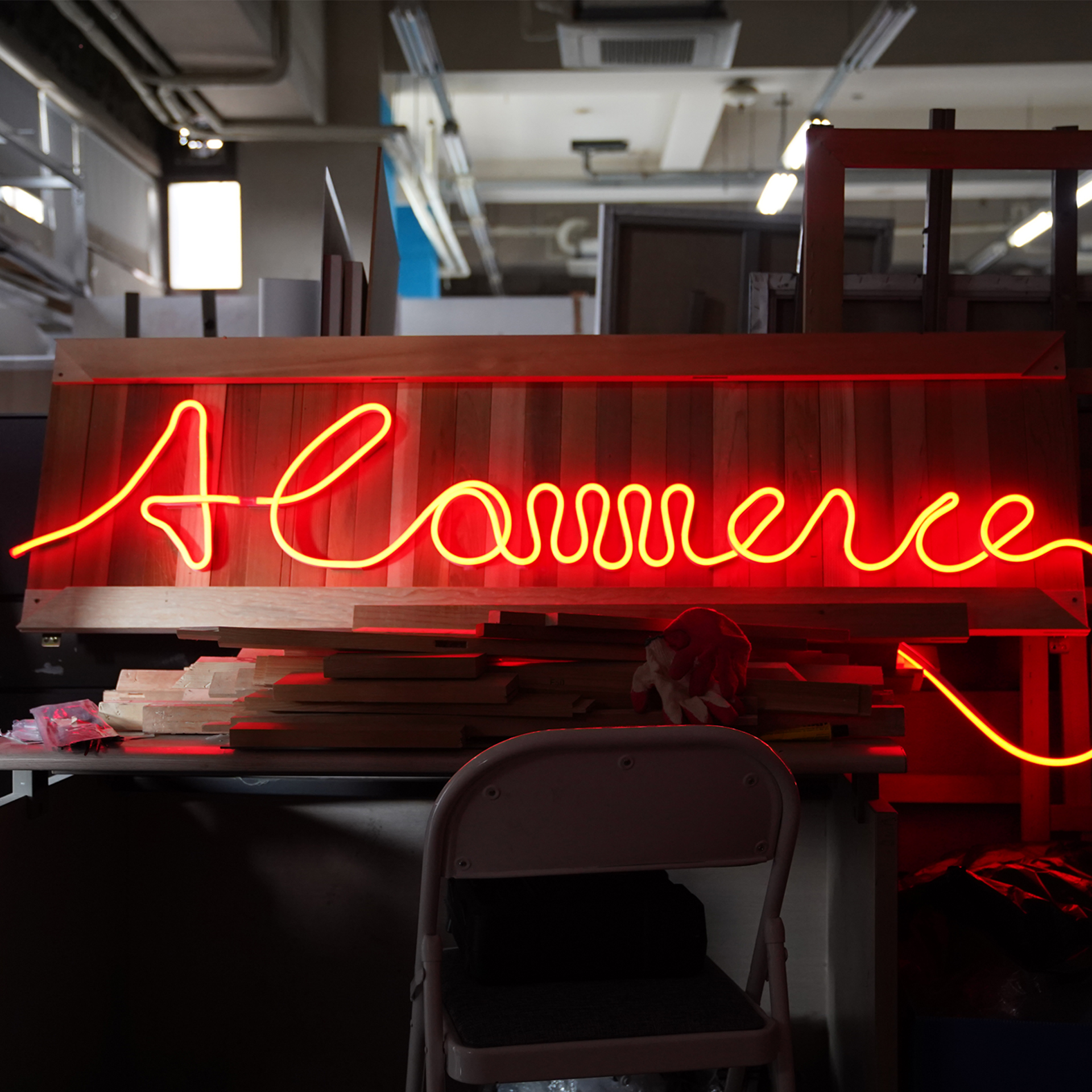 「A-COMMERCE」, 2023, canvas frame, neon, 1200 x 2080